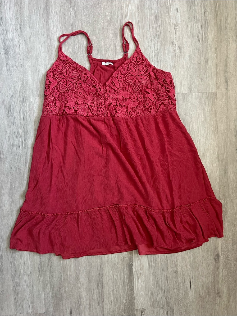 Maurices Deep Coral Red Flowy Babydoll Crochet Summer Dress Ruffles XXL